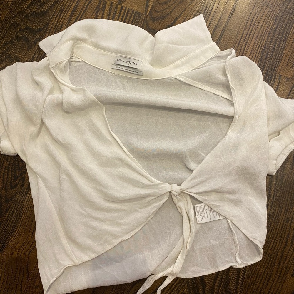 White sheer cropped tie top